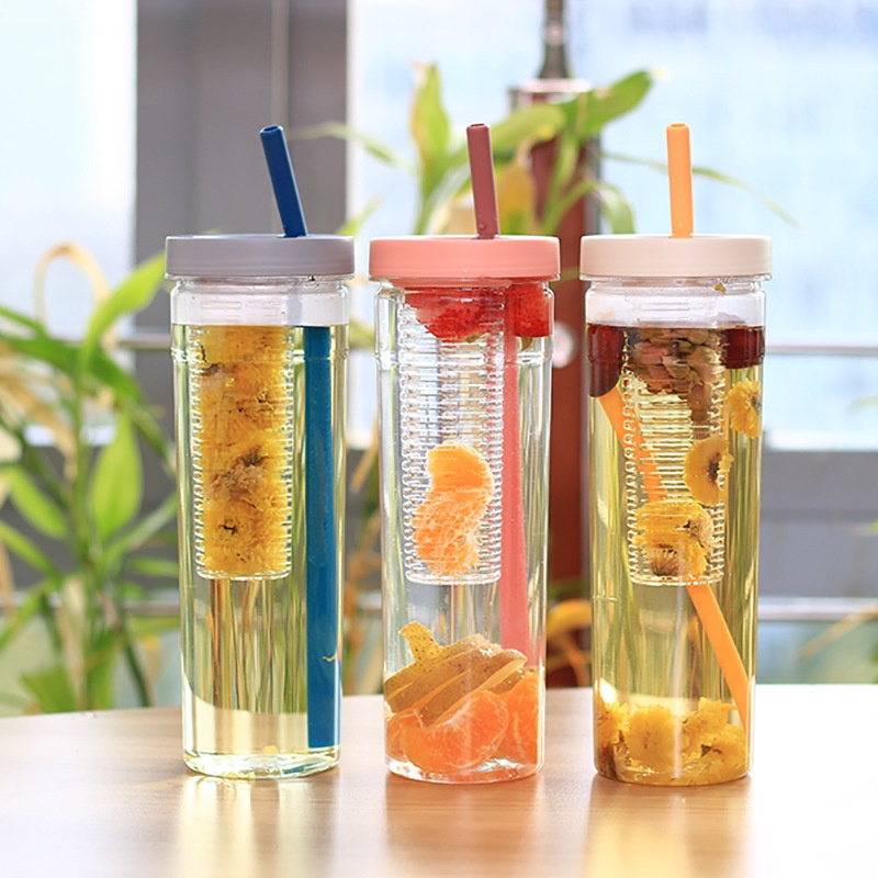 SB168 Botol Minum Infused 700ML Transparan Dengan Sedotan Infused Water Bottle