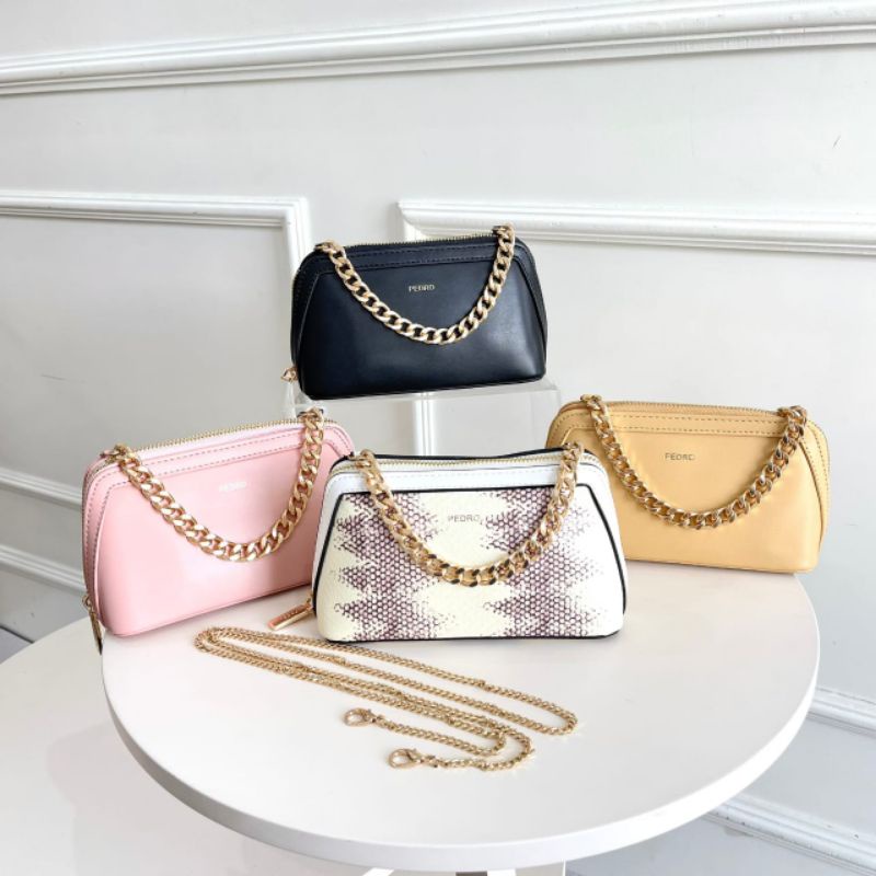 Tas Pedro selempang pesta jinjing pink kuning multi hitam putih