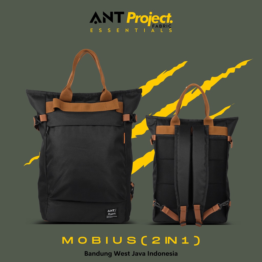 ANT PROJECT - Ransel Pria MOBIUS 2 in 1 Hitam  - Backpack Pria 2 Mode Tote Bag