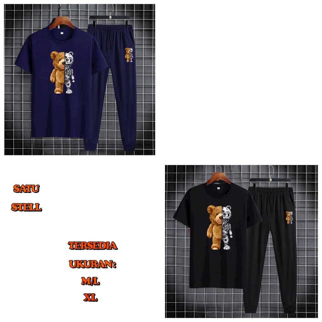 ALIPIO FASHION - SETELAN BEAR ROBOT / fashion pria / satu stell / T-shirt / jogger panjang / terbaru / keren