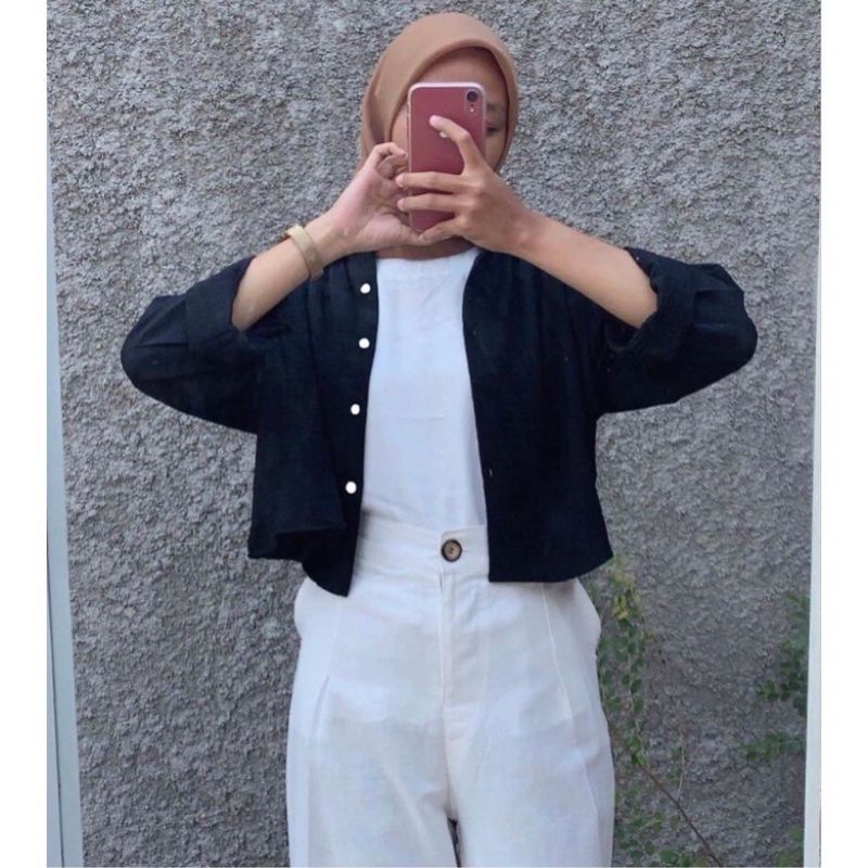 BELFIE CROP - KEMEJA WANITA CROP TOP OVERSIZE- HANIN CROP OUTER