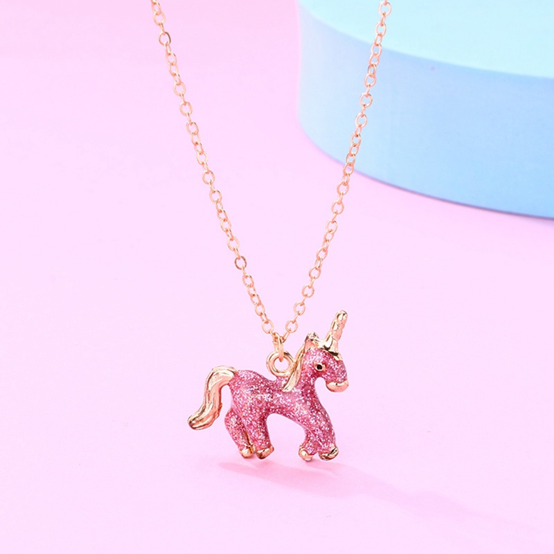 Kalung Liontin Unicorn Hewan Lucu Untuk Wanita Temperamen Berlian Imitasi Kuda Emas Gadis Perhiasan Pesta