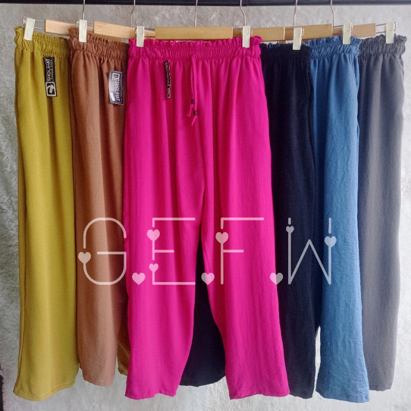 Baggy Pants Wanita Crinkle Airflow Premium Import Ukuran Jumbo Dari Bb 50kg Sampai bb 80kg / Celana Panjang Wanita HW Tali Serut Bahan Kringkel Airflow / Luna Pants Crincle High Waist / Baggy Crinkle Terbaru Size Xxl Xxxl / Digrup / Grefata