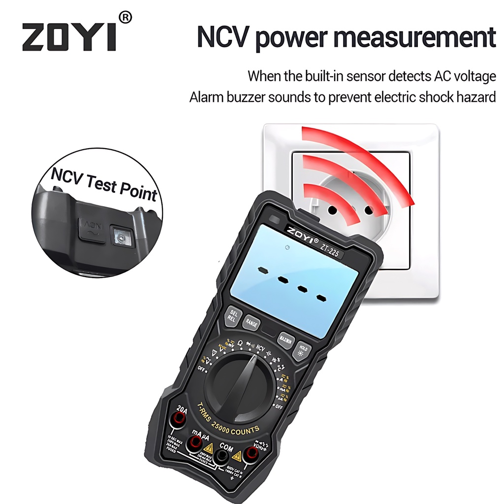 ZOYI ZT-225 Digital Multimeter T-RMS 25000 Counts Continuity Diode