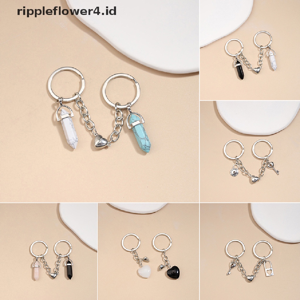 {rippleflower4.id} Gantungan Kunci Gantungan Kunci Crystal Stone Heart Key Ring Gantungan Kunci Kancing Magnet Hadiah~