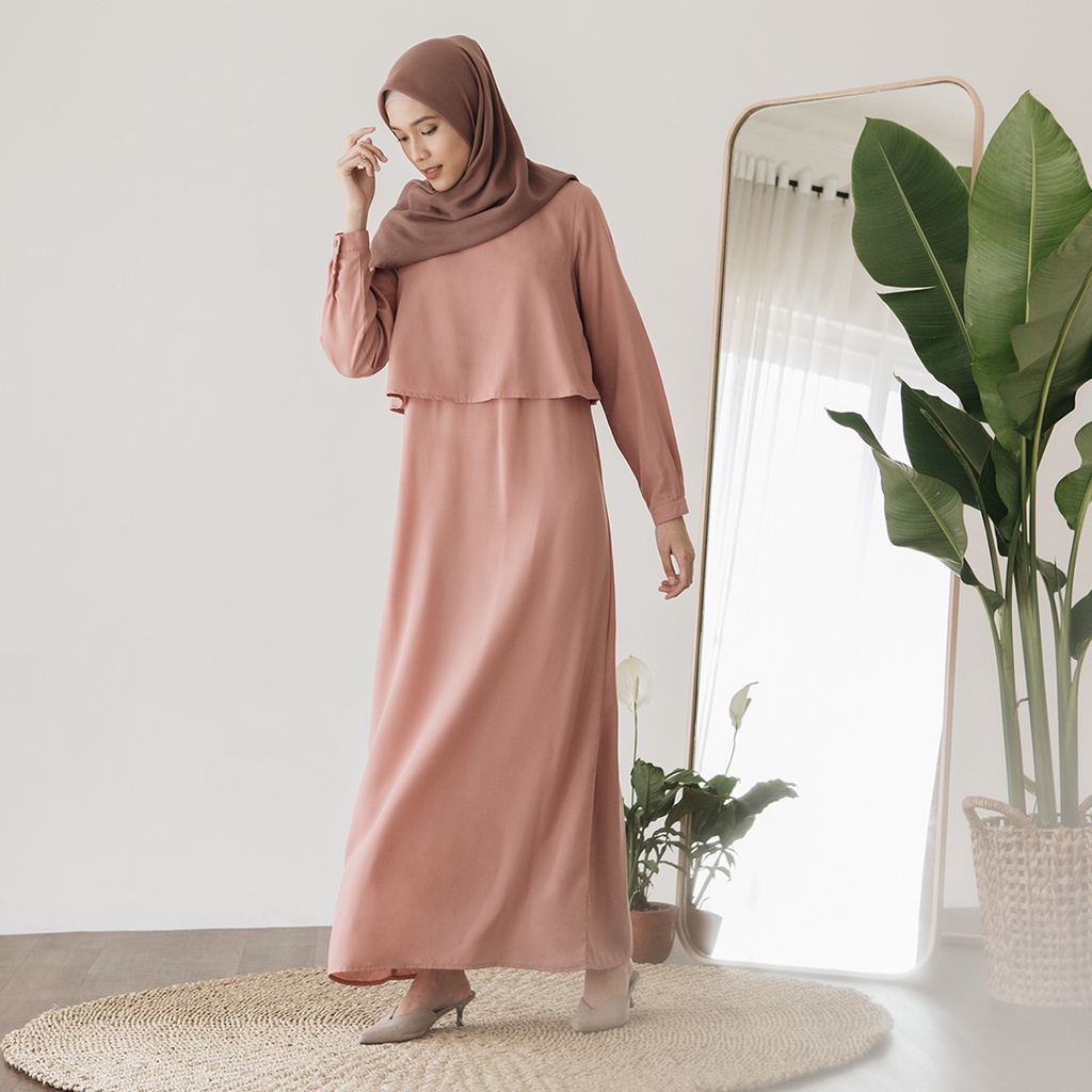 Askara by Aska Label - Gamis wanita panjang dress wanita lengan panjang busui friendly bahan crepe warna maroon, pink mauve