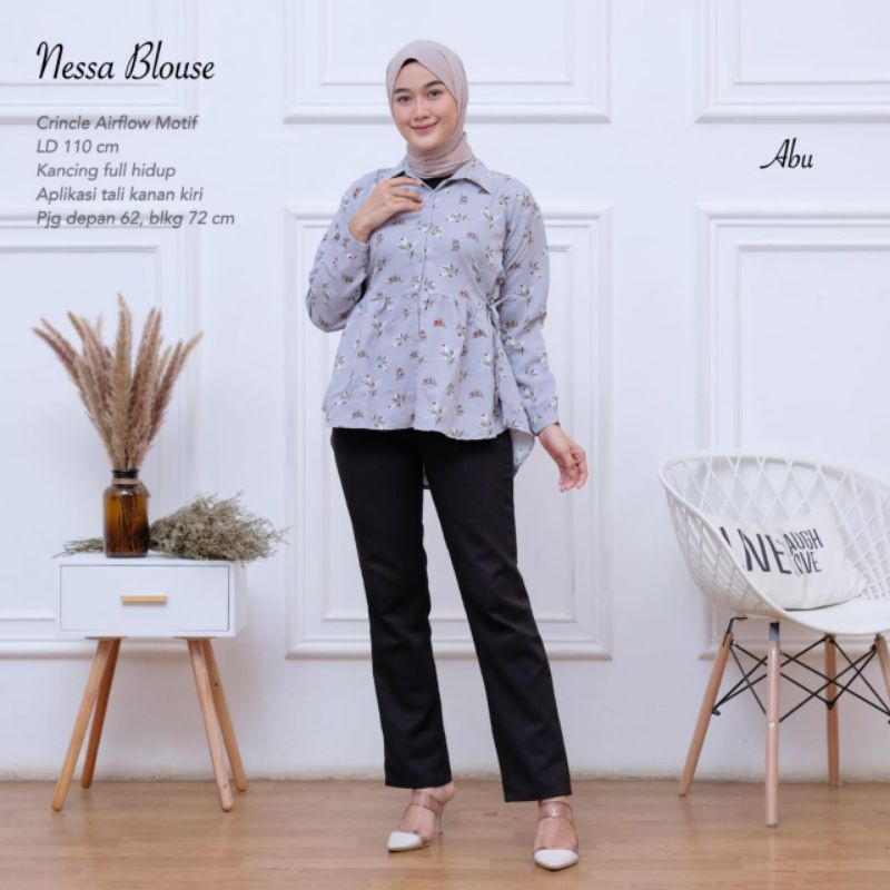 Blouse Crincle Motif Bunga Allsize  -NESSA BLOUSE //JF526