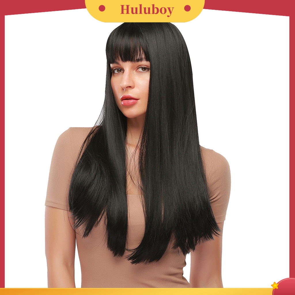 Wig Rambut Sintetis Model Panjang Lurus Ukuran 28 Inch Tahan Panas Untuk Wanita