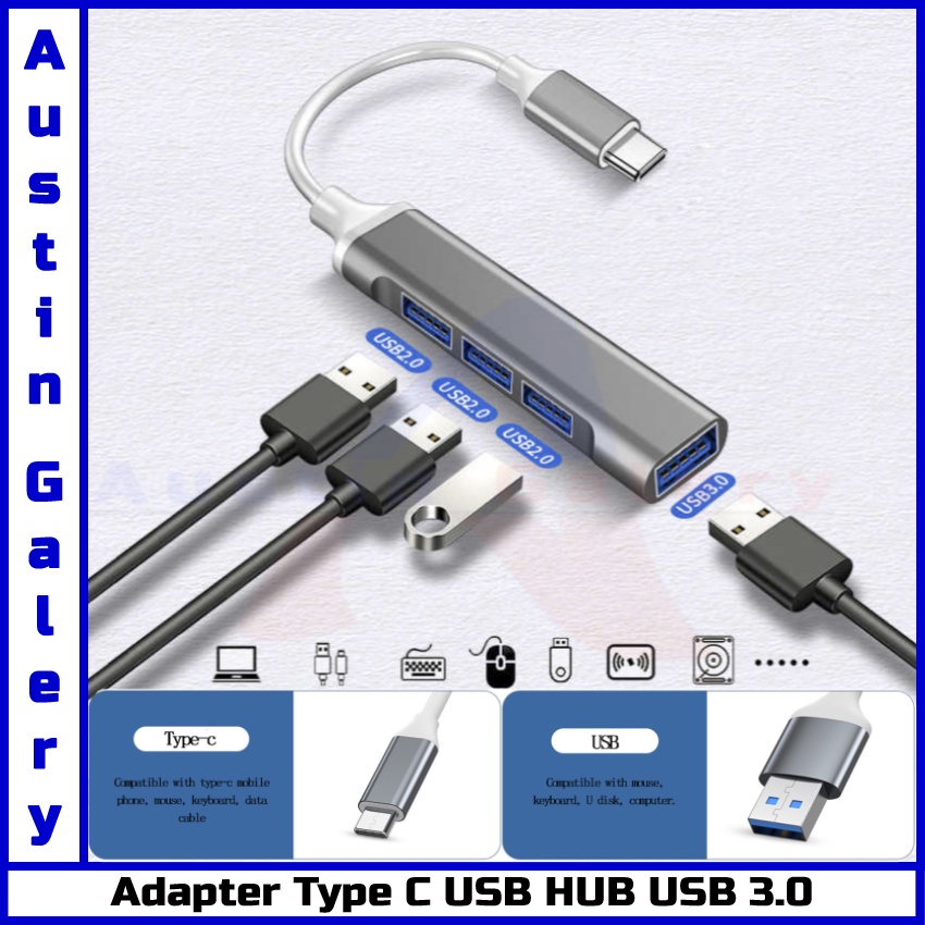 Adapter Type C USB HUB 4Port USB 3.0 Multiport OTG Untuk Macbook IOS Laptop Tablet Smartphone