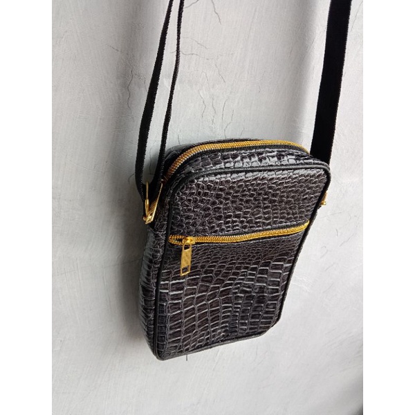 Tas selempang croco Zipper Gold TSC G Sling bag crocodile