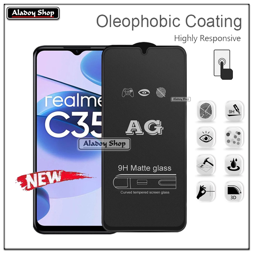 Paket 3IN1 Tempered Glass Layar Matte Anti Glare Realme C35 Free Tempered Glass Camera dan Skin Carbon