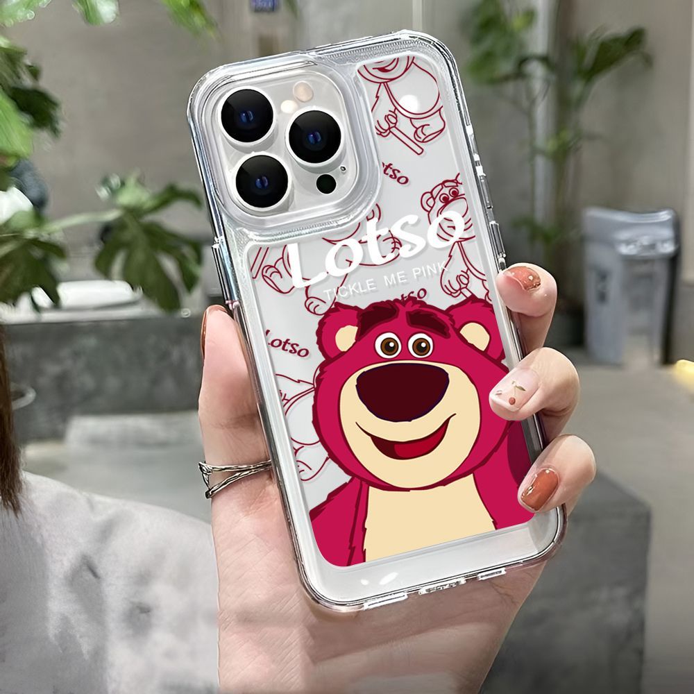 IPHONE Cute Pink Bear Soft Phone Case Kompatibel Untuk Iphone14 13 12 11 Pro XS Max Casing Tahan Guncangan X XR 78 Plus Cover TPU Transparan