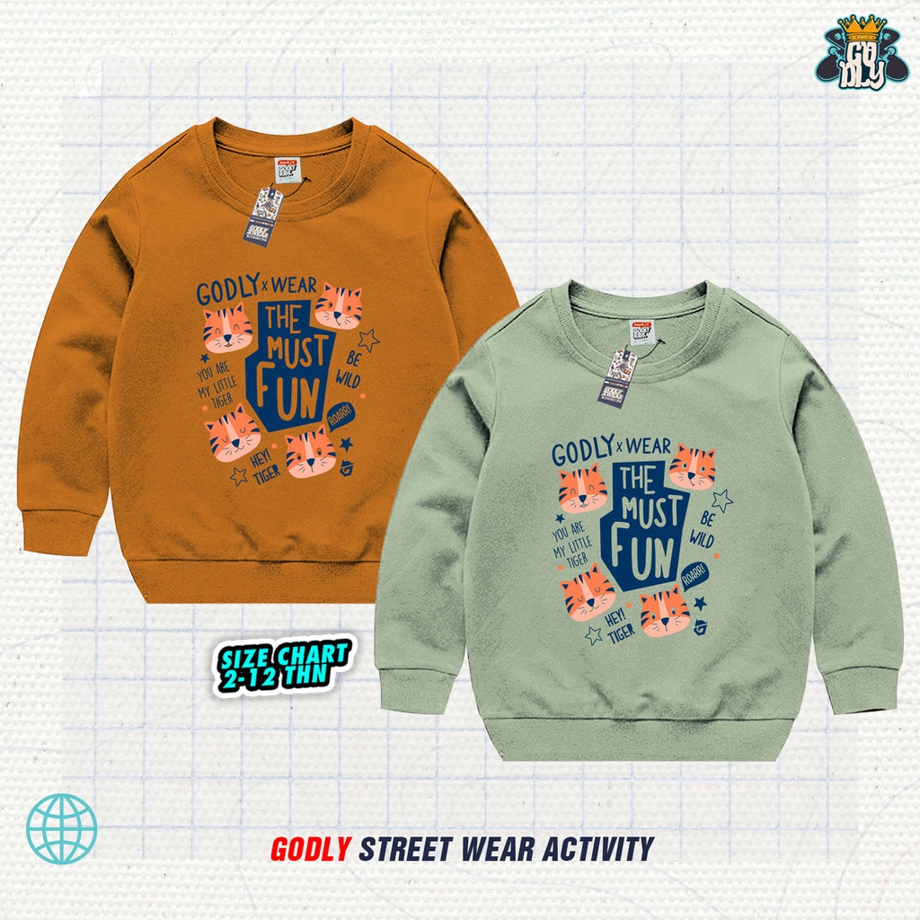 SWEATER ANAK MOTIF CAT USIA 1-12TH / COD BAYAR DITEMPAT / GODLY.XWEAR KIDS AND JUNIOR Crew Neck