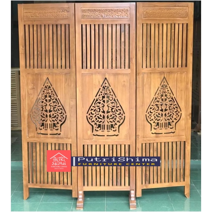 COD PENYEKAT PEMBATAS RUANGAN SKETSEL PARTISI GUNUNGAN WAYANG KAYU JATI FURNITURE
