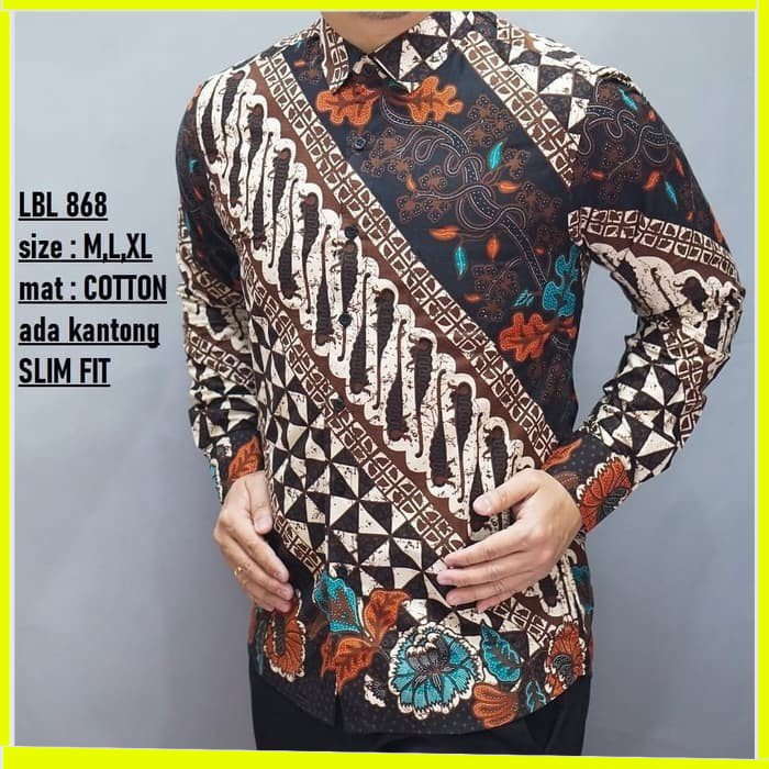 KEMEJA PRIA BATIK LENGAN PANJANG HEM BAHAN KATUN HALUS 40S LBL 868 MEWAH PREMIUM BAJU ELEGANT SIZE M L XL  SKU MS JAKARTA