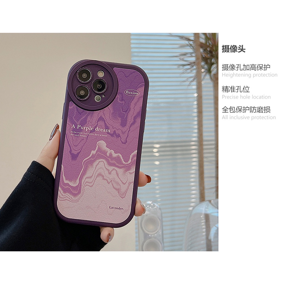 Ins Casing Cairan Ungu Lukisan Silikon Case Untuk Iphone X XR XM 14 11 12 Mini 13 PRO MAX Casing Cover Pelindung