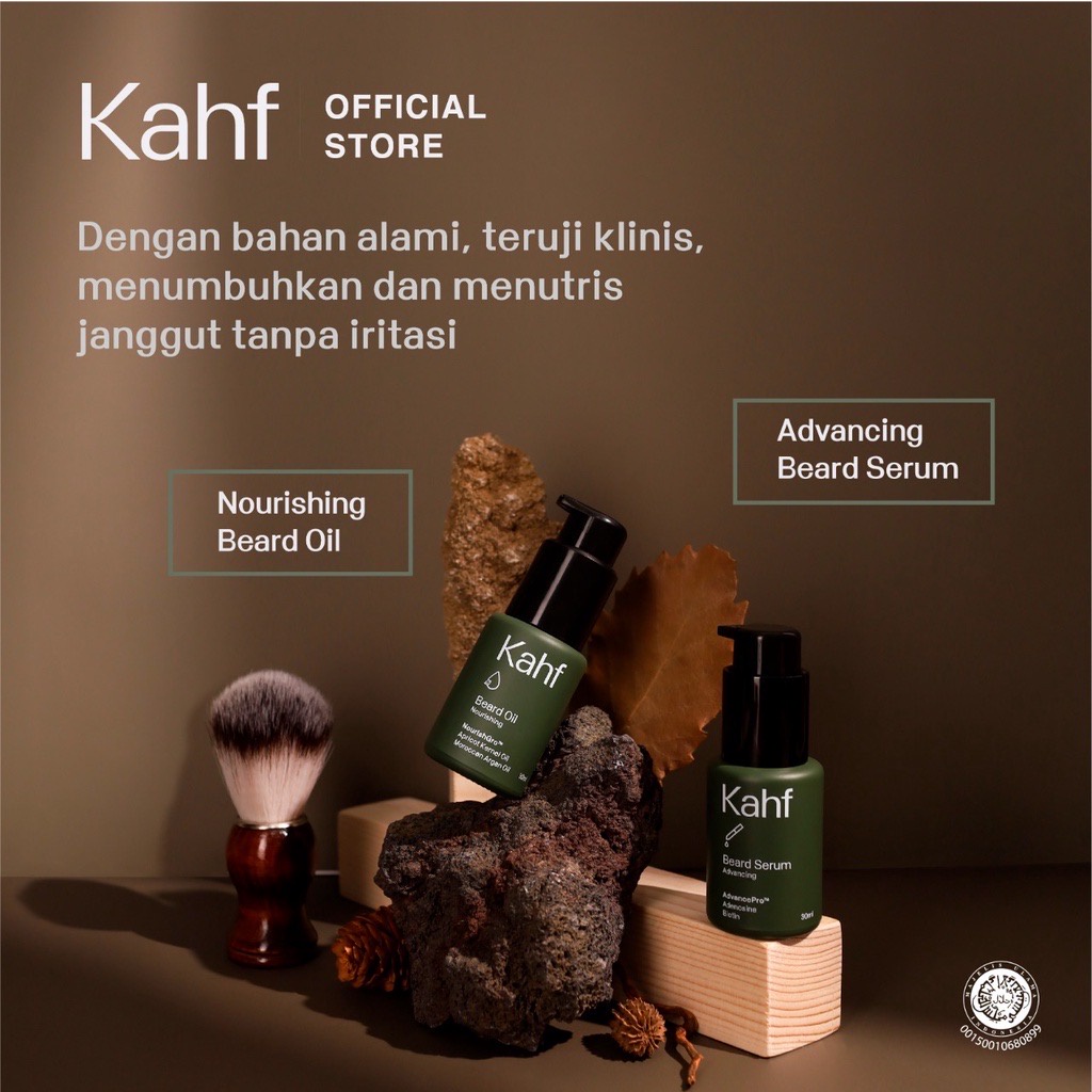 KAHF Beard &amp; Hair Indonesia / Nourishing Oil Advancing Serum / Oil Minyak Serum Janggut Rambut Jenggot Brewok Kumis Penumbuh Tumbuh Tebal Panjang Lebat Volume / Skincare Face Hair Care / Treatment Perawatan Kulit Wajah Kepala Pria Cowok Cowo / Paket Set