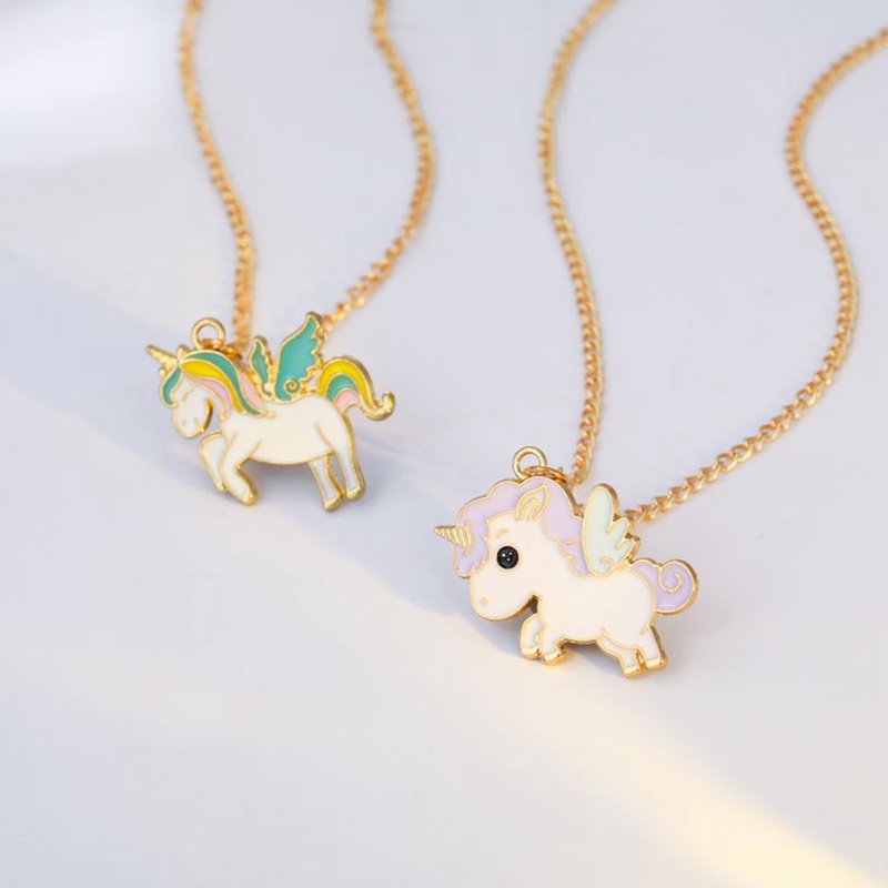 Fashion Unicorn Liontin Kalung Sahabat Kawaii Lucu Kalung Emas Rantai Choker Untuk Wanita Gadis Hadiah