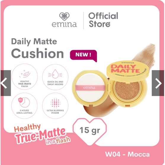 NEW! Emina Daily Matte Cushion 15 g - Cushion Matte Finish Tahan Lama 8 Jam dan Oil Control