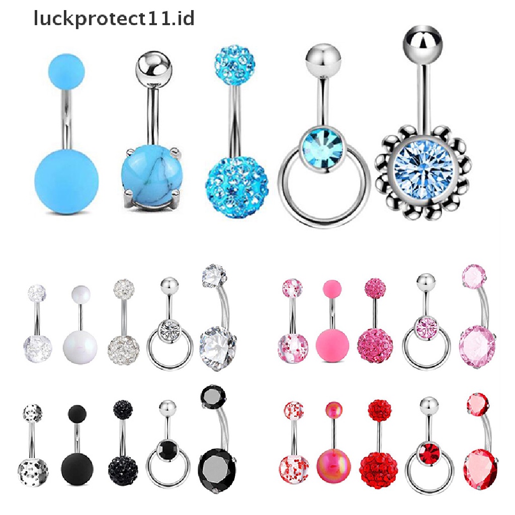 /Fashion Hot// Fashion// 5 Pcs Kristal Mengkilap Pusar Pusar Pusar Pusar Cincin Wanita Barbel Perhiasan Tubuh.
