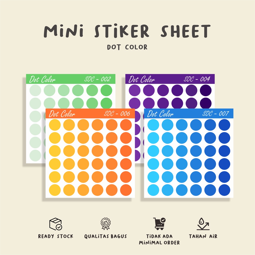 

( 10 pcs )murah/DOT COLOR/stiker sheet/waterproff