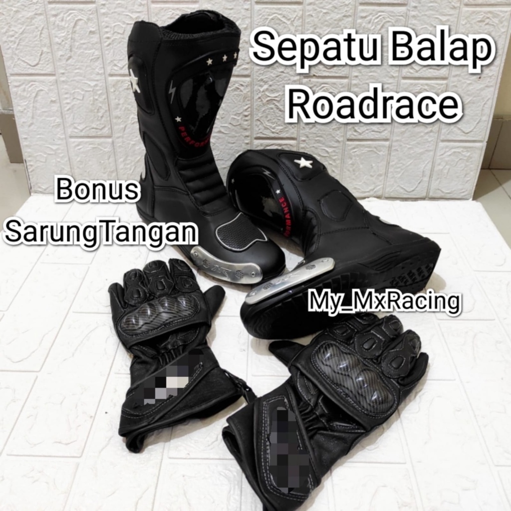 SEPATU DRAG sepatu roadrace  bonus sarung- sepatu balap BLACK - sepatu touring keren - bots - bots drag or cornering - not cross trail -sepatu bots safety terlaris enduro hard - bots keren - kualitas premium jahitan rapih - original produk negeri