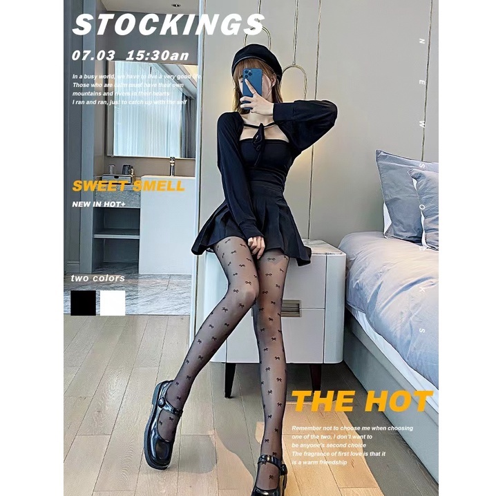 Stocking Wanita Motif Pita Women Fashion Ribbon Shaped Stocking 8424