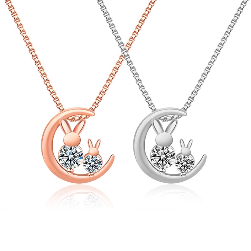 Fancyqube 1 Pcs Kreatif Bulan Kelinci Liontin Kalung Lucu Wanita Hewan Tulang Selangka Rantai Aksesoris Fashion Perhiasan Gadis Hadiah