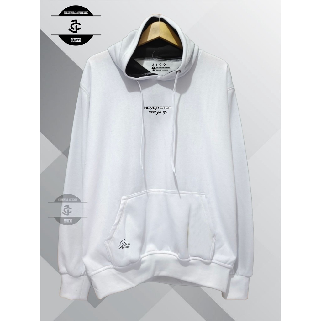 Jaket Hoodie Pria Cod Aesthetic Original Jico Brand Distro Kota Bandung Terbaru Terpopuler Dan Terlaris Oversize Unisex Sweater Hoodie Pria Katun Casual Distro Masa Kini Hudie Pria Wanita Hodie Casual Warna Putih List Never Stop Style Terkini