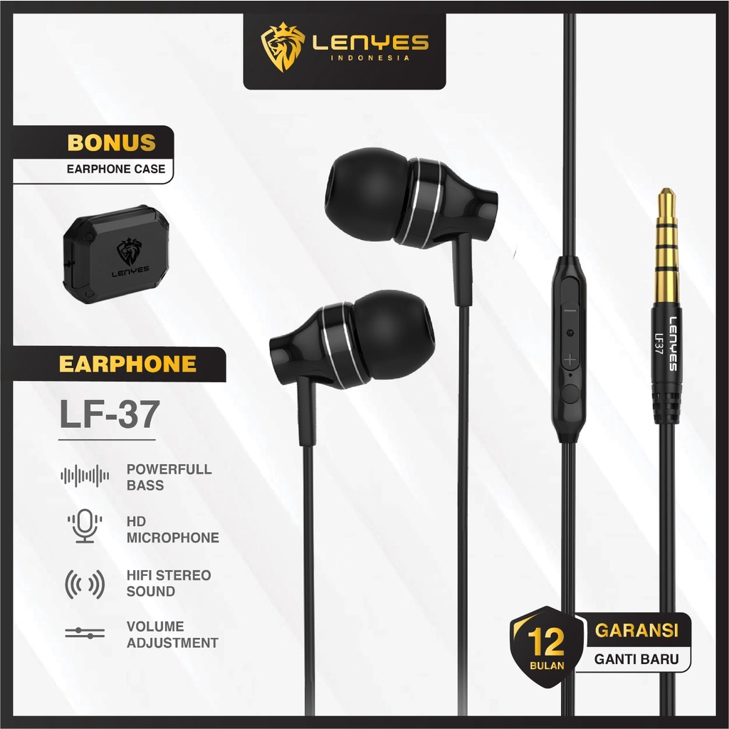 Handsfree in ear hifi stereo earphone extra Bass Lenyes LF-37 - Black