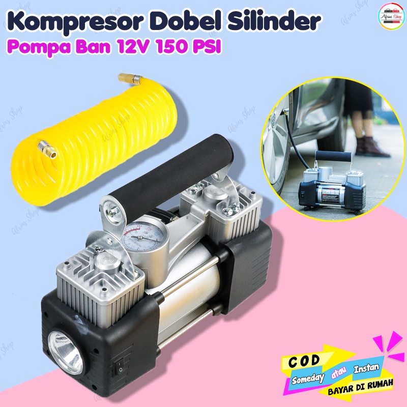 Pompa Ban Mobil Portable Kompresor Double Cylinder 12V 150 PSI