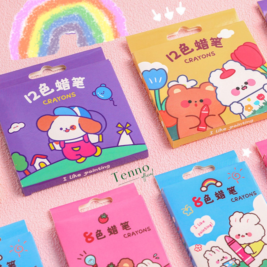 

TENNO Crayon Krayon 12 Set Warna Mini Karakter Lucu Estetik Aesthetic