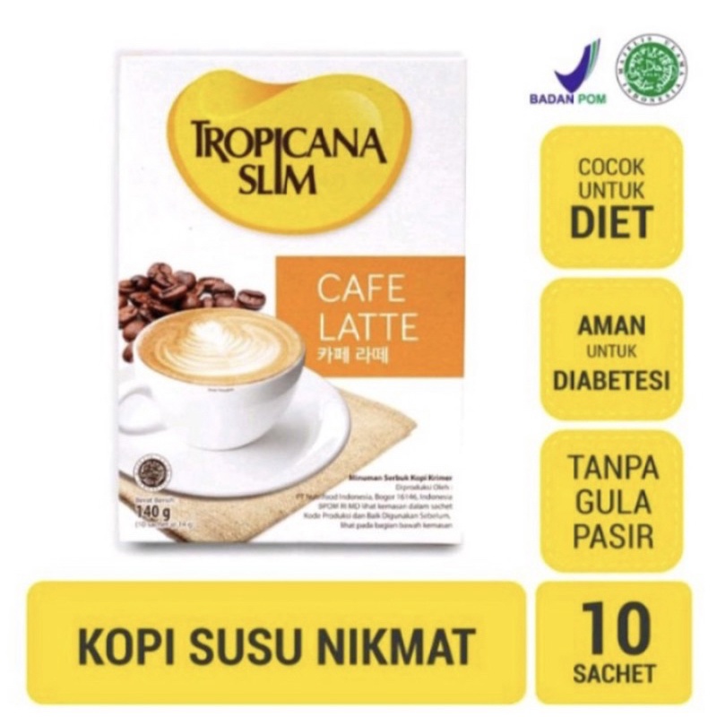 Tropicana slim cafe latte 10 sachet ( kopi susu tanpa gula )