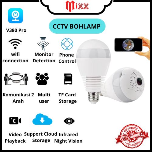 Kamera Cctv IP Camera V380 BOHLAM LAMPU    360 View Wifi Wireless/CCTV Bola Lampu CCTV Wifi 360 IP
