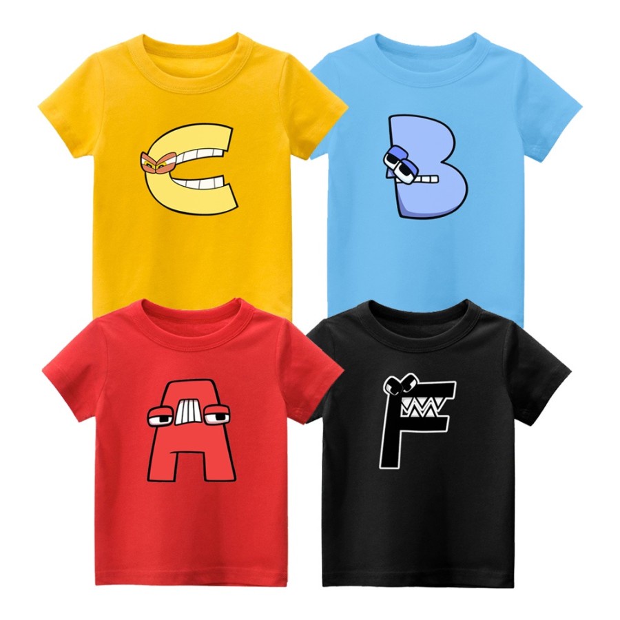 TSHIRT KAOS BAJU ANAK ALPHABET LOTRE KARAKTER A B C - Z