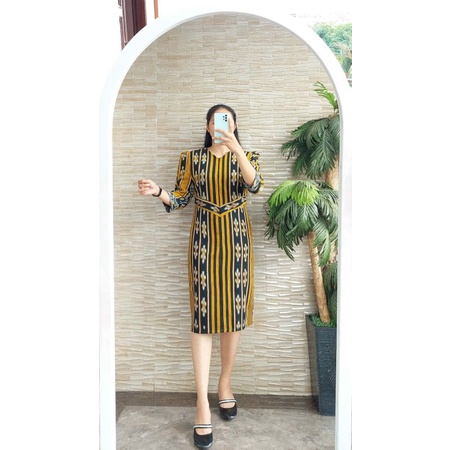 DRESS TENUN WANITA TERBARU – MAXI DRESS TENUN ELEGAN MOTIF NTT TORAJA JEPARA UNTUK PESTA, GEREJA, KE