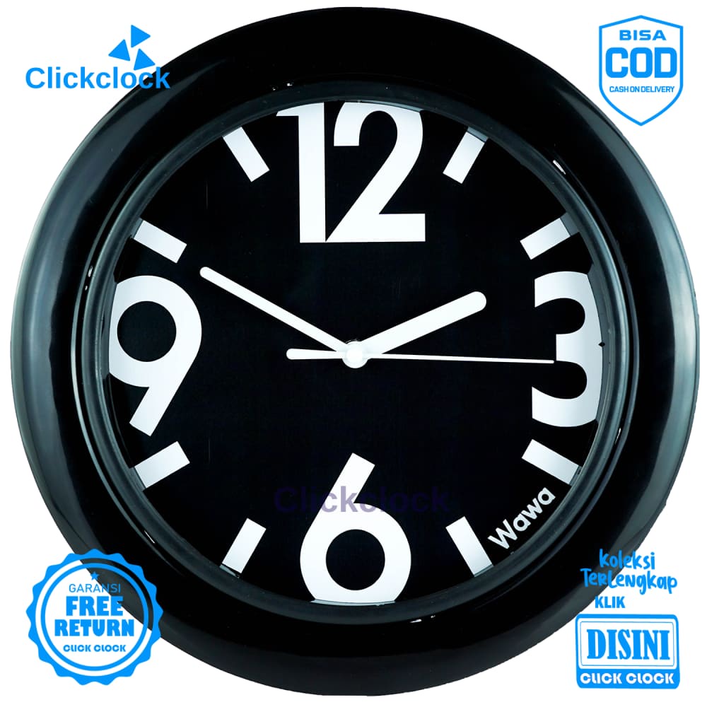 Jam Dinding Quartz Minimalis Hitam Wawa WW1188 Besar Dekorasi Rumah Murah