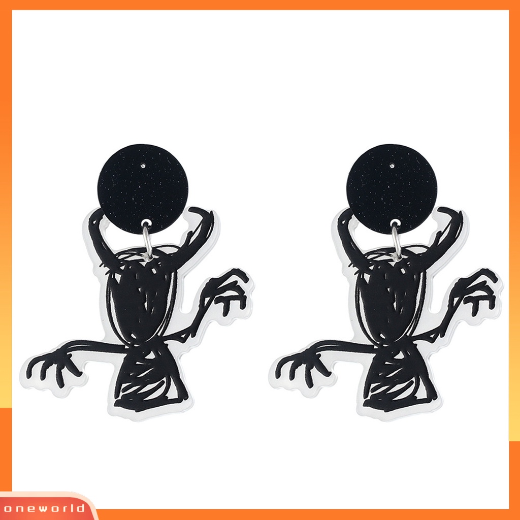 [WONE] 1pasang Anting Halloween Hantu Halus Akrilik Graffiti House Pendant Stud Earrings Untuk Halloween