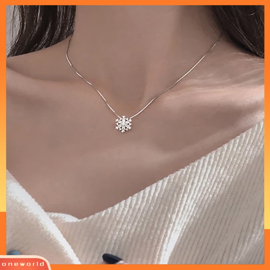 [WONE] Wanita Kalung Snowflake Cubic Zirconia Perhiasan Geometris Tahan Aus Liontin Kalung Untuk Pesta