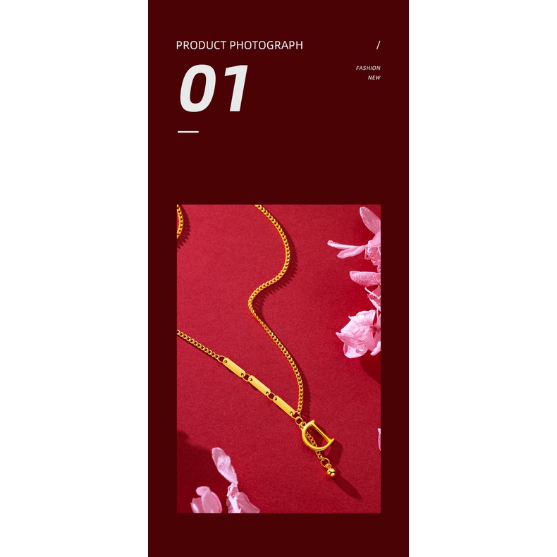 Goldkingdom Perhiasan Fashion Emas Asli Kadar 375Bangkok Aksesoris Ready Stock Gilt Trend Huruf Inggris D Set Rantai Ins Kalung Untuk Wanita