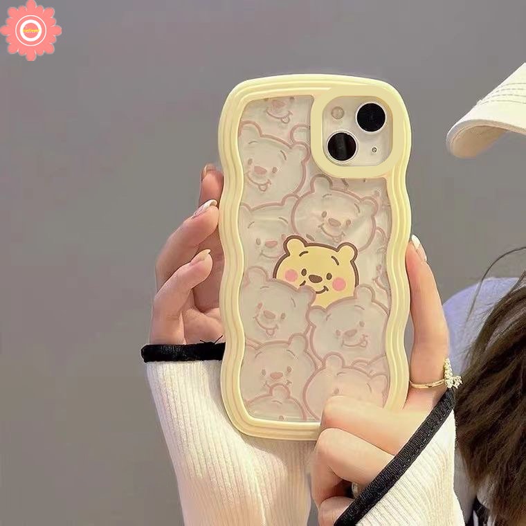 Compatible For iPhone 11 12 14 13 Pro Max 6 6s 8 7 Plus XR 14Plus X XS Max SE 2020 Cartoon Cute Winne the Pooh Transparent Wavy Edge Soft TPU Case