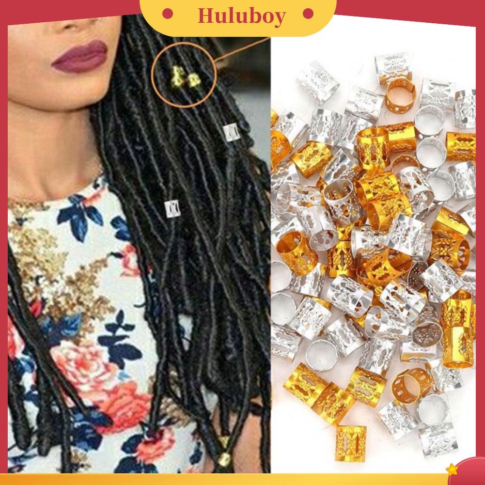 100 Pcs Cincin Tabung Cuff Manik-Manik Rambut Gimbal Dapat Disesuaikan