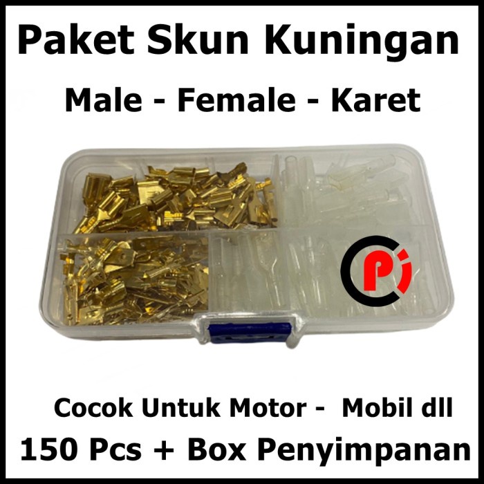 Paket 150 Pcs Skun Konektor Kabel Kuningan Male Female Karet Plus Box