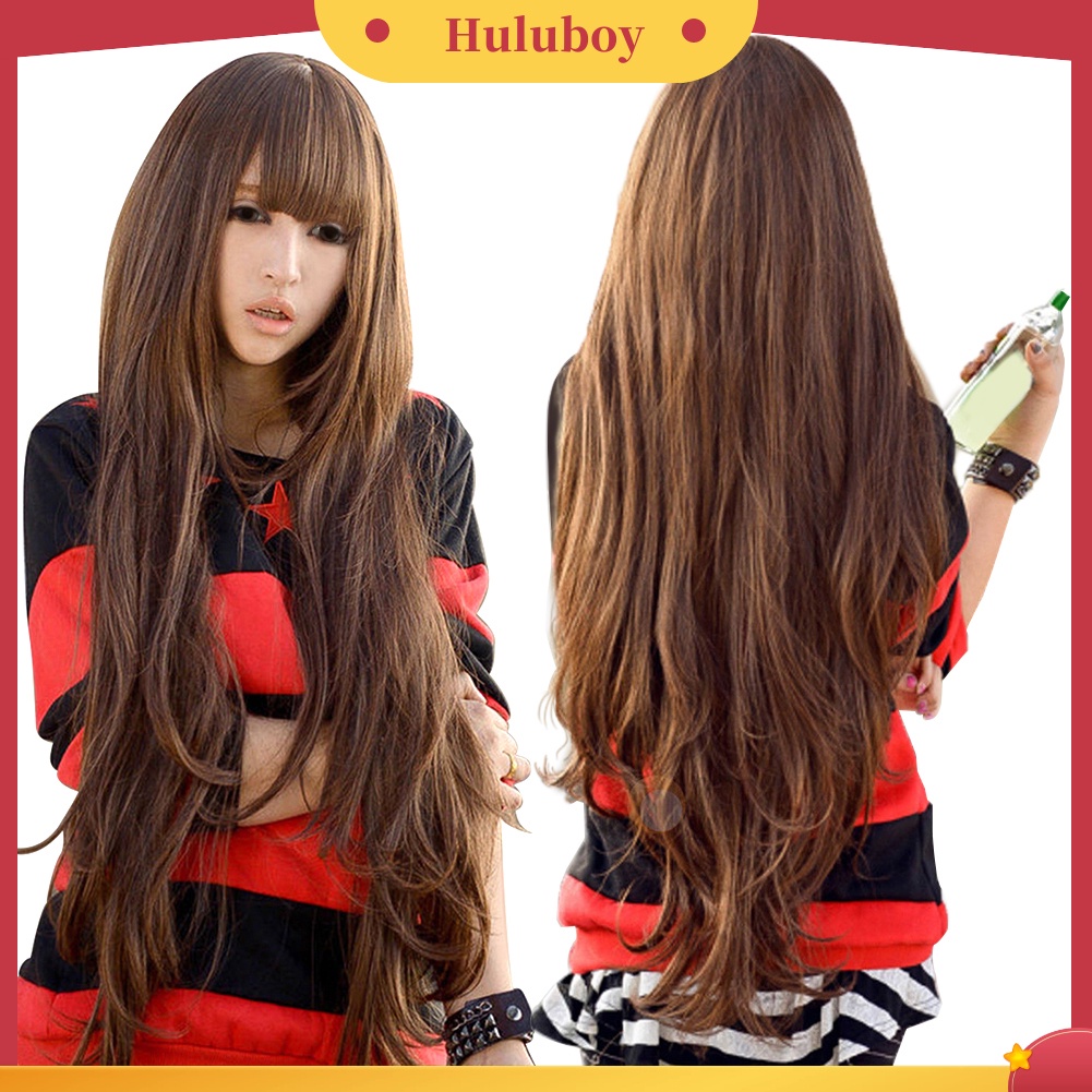 Wig Cosplay Model Panjang Keriting Gelombang 80cm Dengan Poni Untuk Wanita