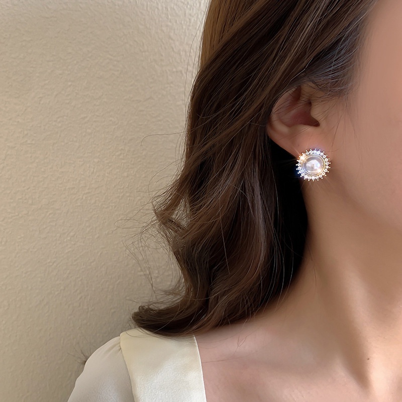 Anting Mutiara Kristal Mewah Untuk Wanita Hypoallergenic Bulat Stud Earring Fashion Aksesoris Perhiasan