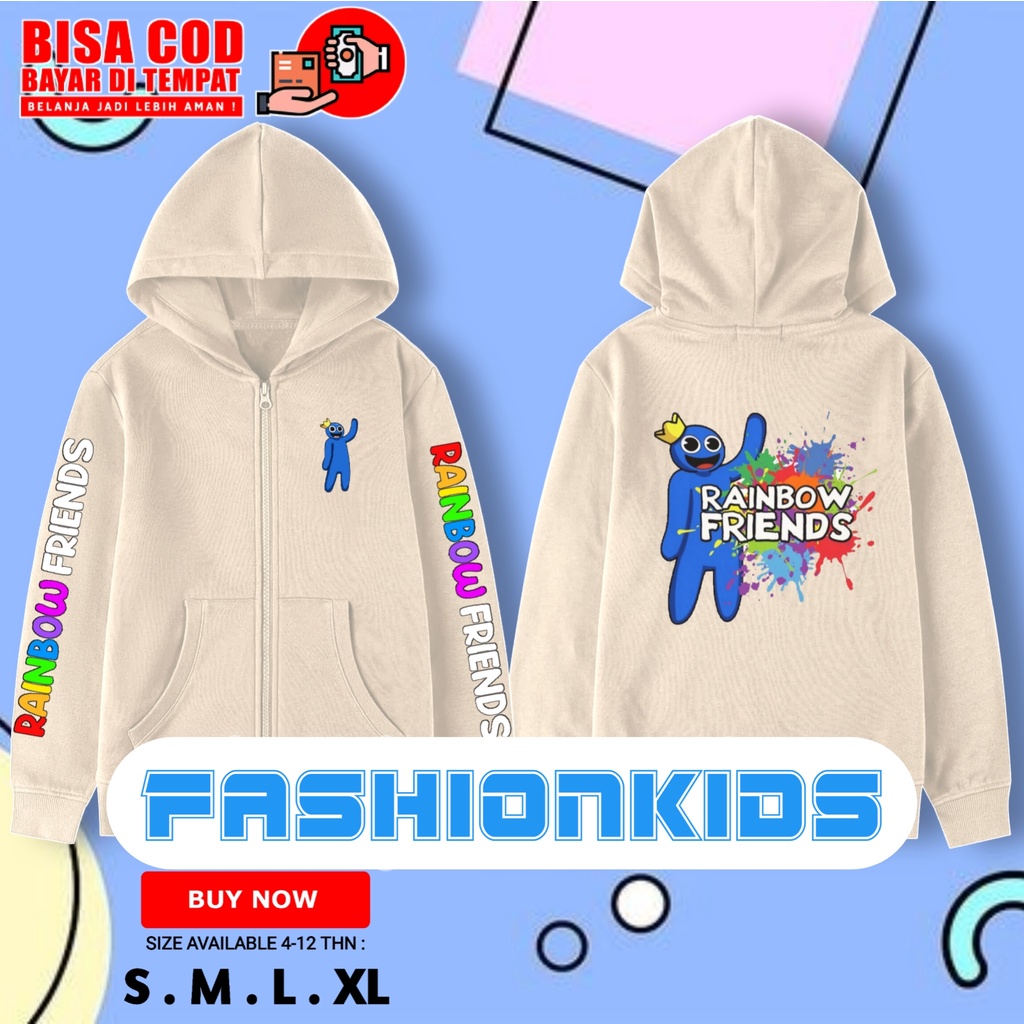 JAKET ZIPPER ANAK RAINBOW FRIENDS KARAKTER / HOODIE ZIPPER ANAK RAINBOW FRIENDS BLUE