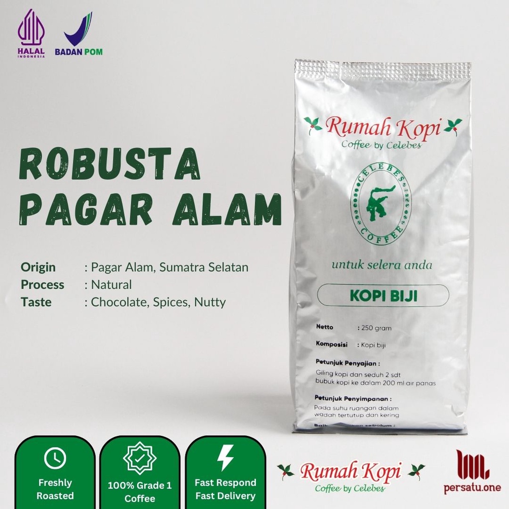 

Kopi Robusta Lampung Pagar Alam Biji/Giling Halus/Medium | CELEBES COFFEE | Kemasan 100, 250, dan 500 gram