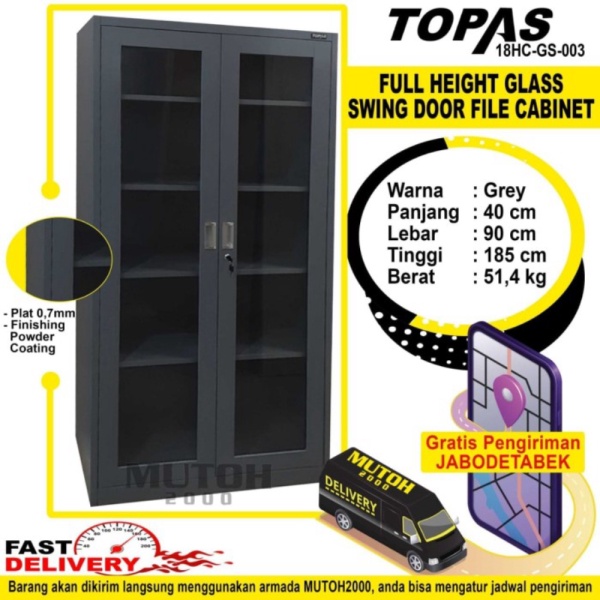Unik perkakas Lemari Arsip Lemari Besi Filling Cabinet 2 Kaca Swing TOPAS  Diskon