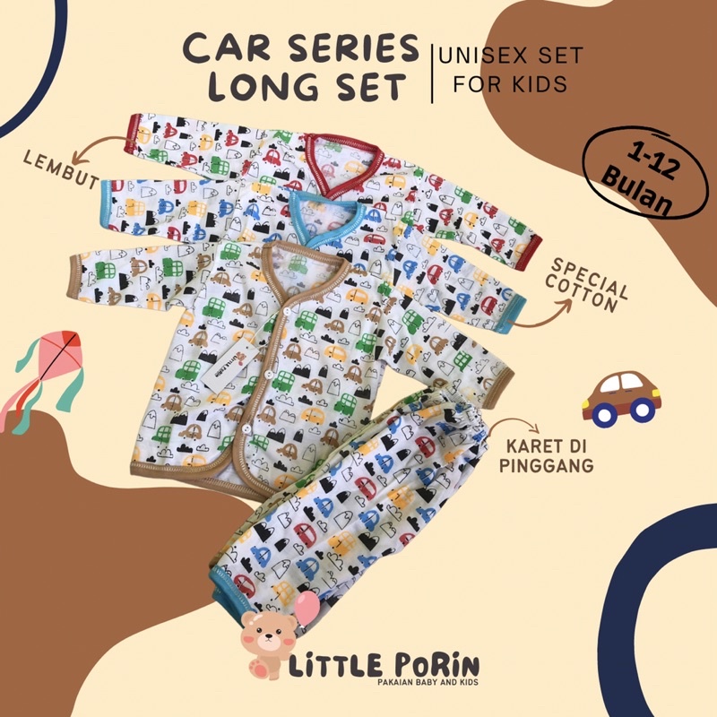 Little Porin Car Series Baju Bayi Special Cotton Setelan Baju Kancing Depan + Celana panjang Car Series/baju bayi catton prenium/Setelan bayi/Baju bayi kualitas terbaik/Baju Bayi lembut/ Baju bayi anti alergi/baju anak sni/baju anak lucu/stelan baju anak