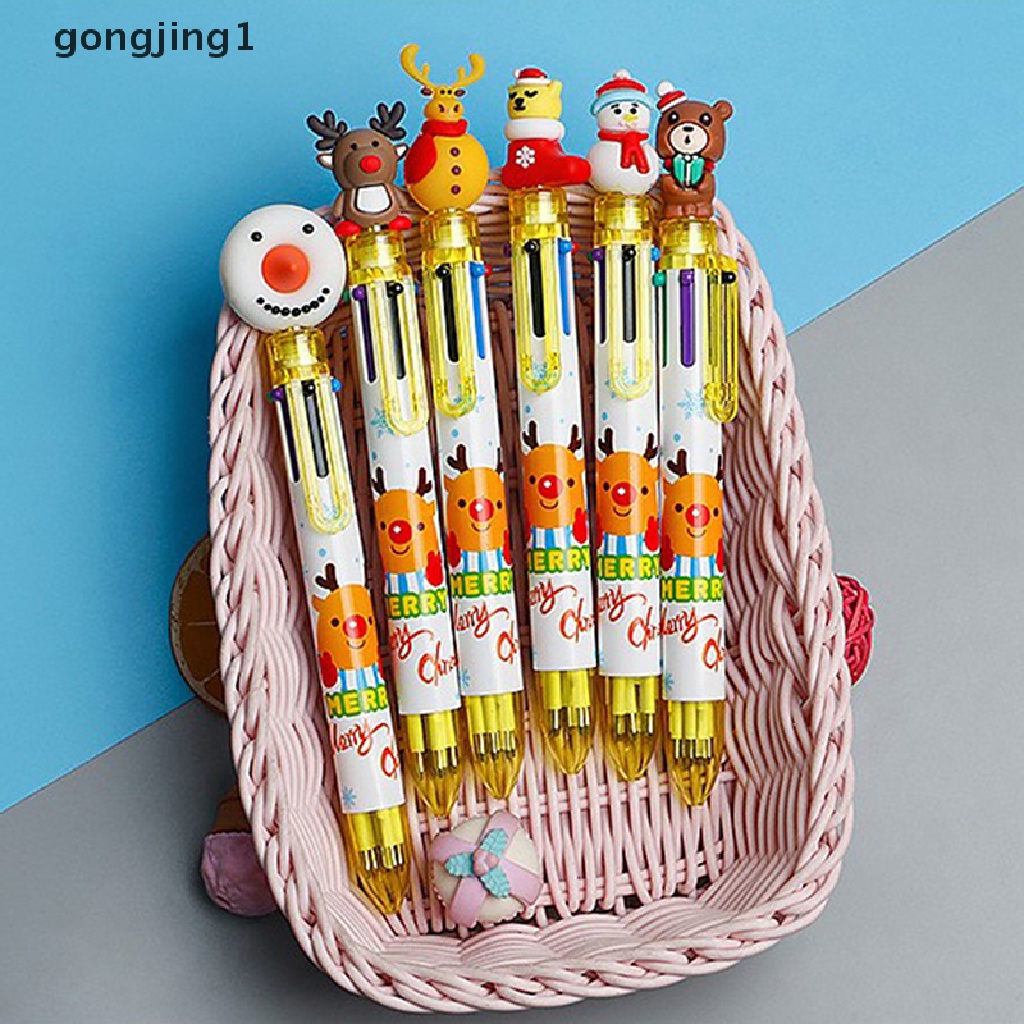 Ggg 1Pcs Natal 6warna Bolpoin Lucu Kawaii Xmas Ditarik Rollerball Pen ID